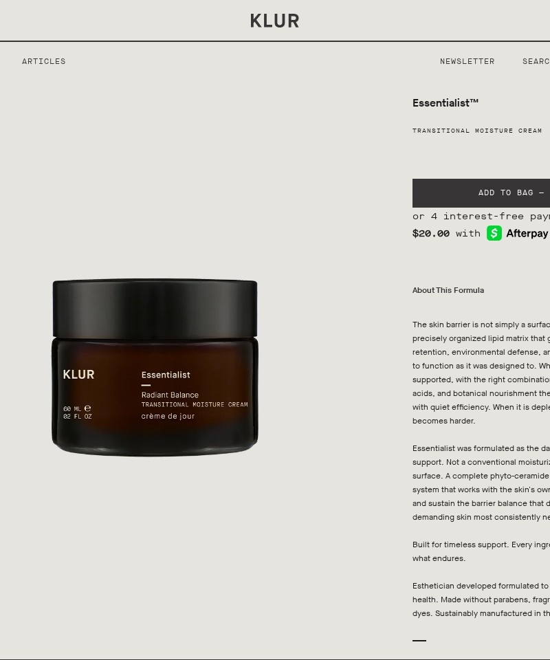 Klur product page